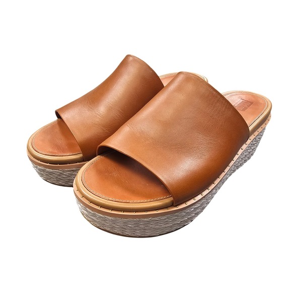 Fitflop Shoes - FitFlop Eloise Leather Espadrille Platform Slide Sandals Tan Brown Womens Size 9